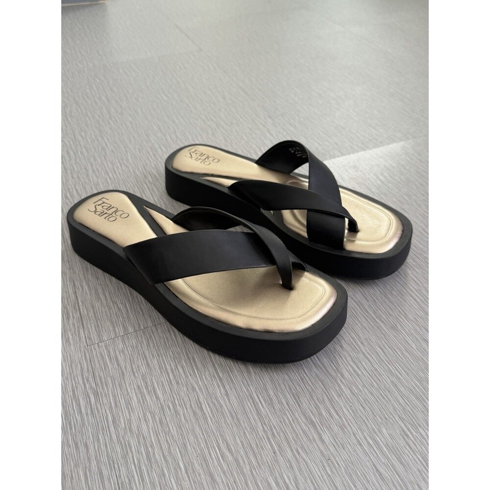 Franco Sarto Janey Sz 9 Black Platform Thong Sandals Comfort Cushioned Flipflops